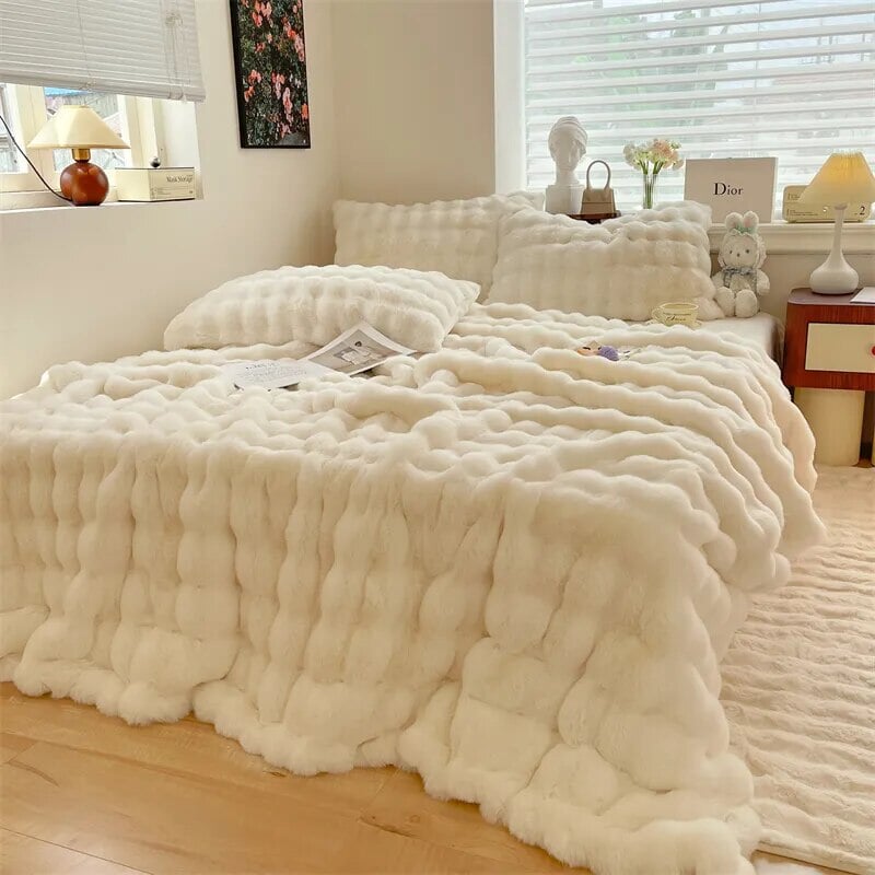 Rabbit Faux-Fur Blanket Blanket & Pillow Cover