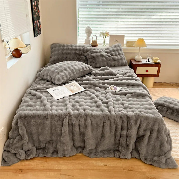 Rabbit Faux-Fur Blanket Blanket & Pillow Cover Bedding Roomie Design Blanket: Double/Queen Grey 