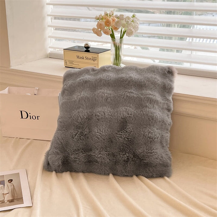 Rabbit Faux-Fur Blanket Blanket & Pillow Cover Bedding Roomie Design Pillow: 45x45 cm (18x18 in) Grey 