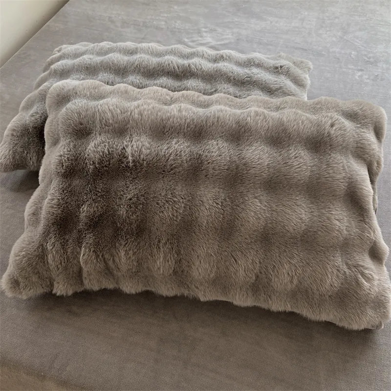 Rabbit Faux-Fur Blanket Blanket & Pillow Cover Bedding Roomie Design Pillowcase: 48x74 cm (19x30 in) Grey 