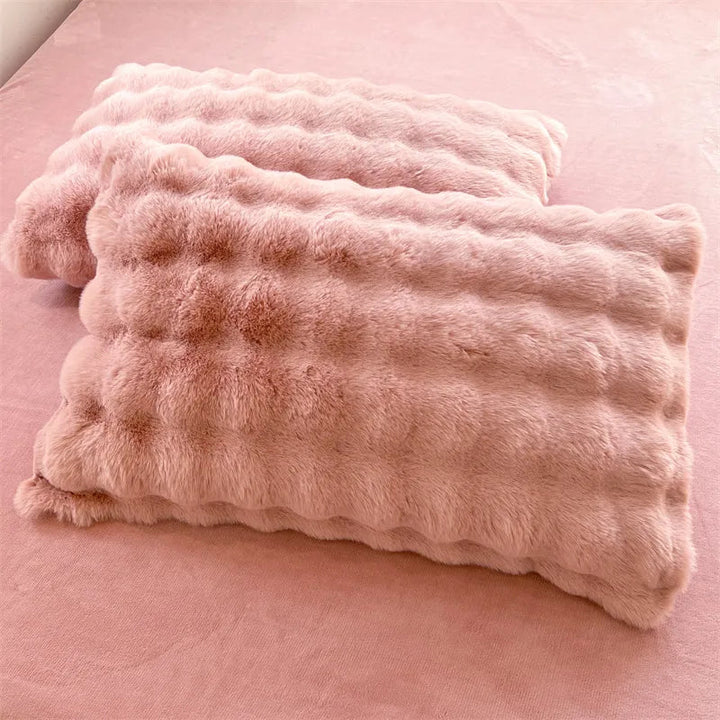 Rabbit Faux-Fur Blanket Blanket & Pillow Cover Bedding Roomie Design Pillowcase: 48x74 cm (19x30 in) Pink 