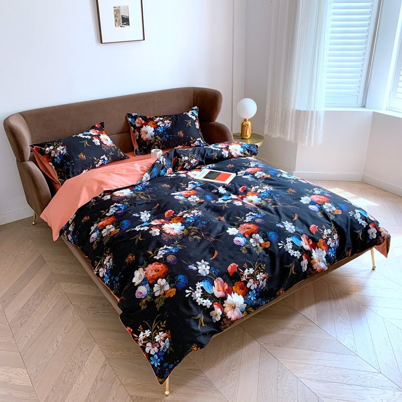 Retro Floral Duvet Cover Set (Egyptian Cotton, 500 TC) Duvet Covers Roomie Design 