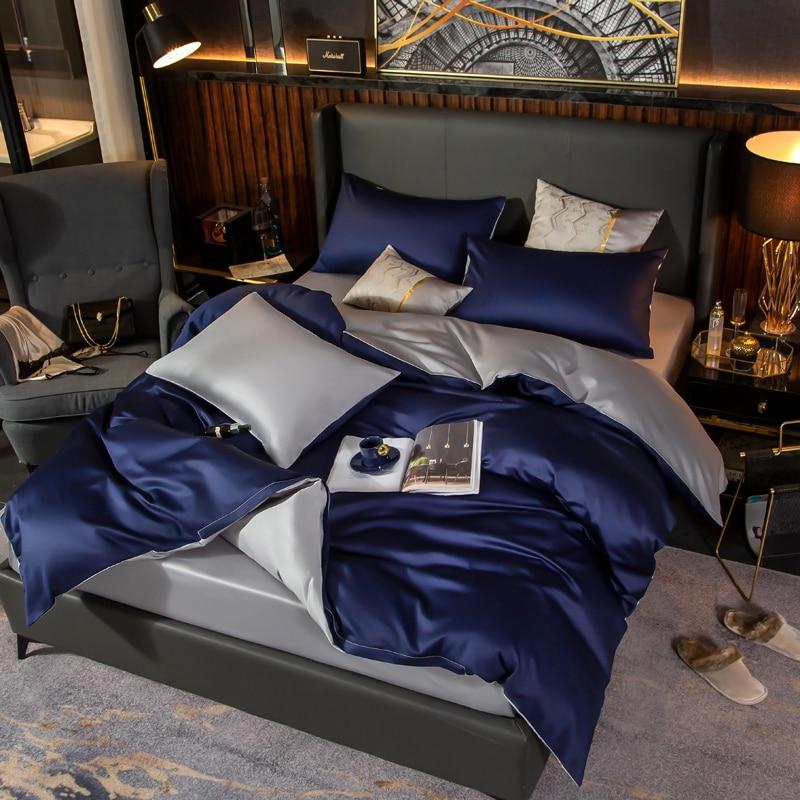 Reversible Dark Blue Duvet Cover Set (Egyptian Cotton, 600 TC) Bedding Roomie Design 