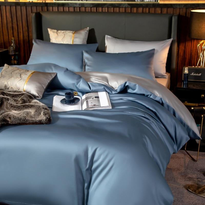 Reversible Light Blue Duvet Cover Set (Egyptian Cotton, 600 TC) Bedding Roomie Design 