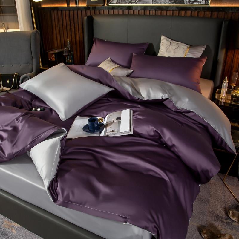 Reversible Violet Duvet Cover Set (Egyptian Cotton, 600 TC) Bedding Roomie Design 