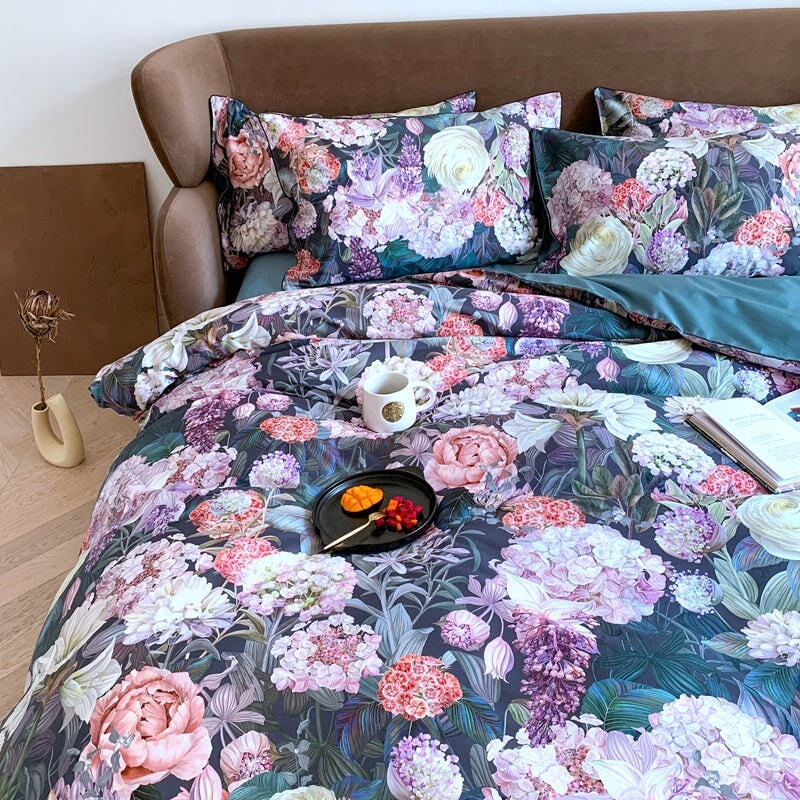 Smudge Floral Duvet Cover Set (Egyptian Cotton, 500TC) Duvet Covers Roomie Design 