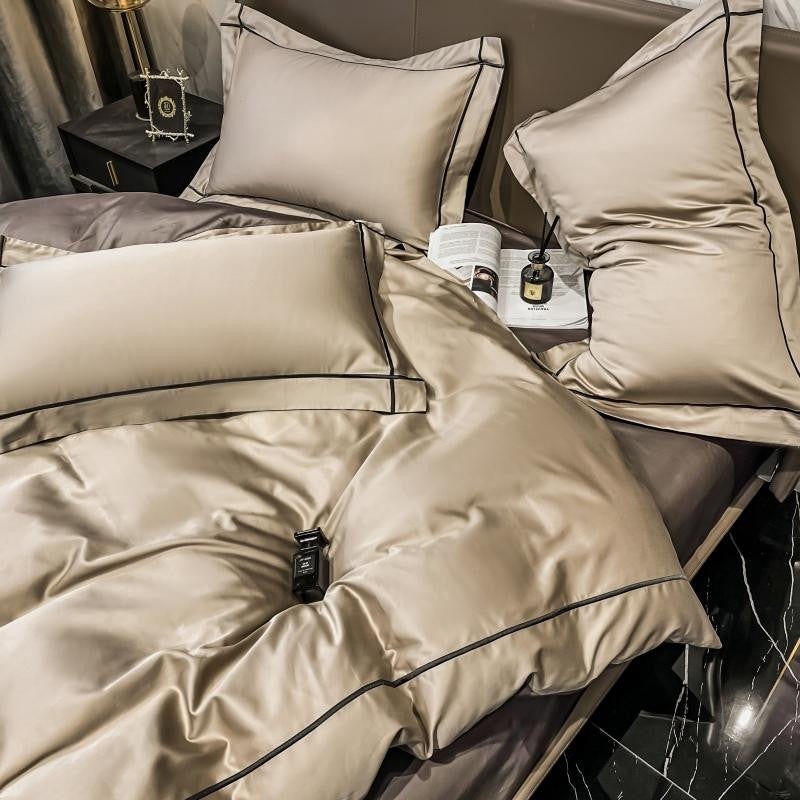 The Simple Embroidered Duvet Cover Set (Brown/Champaigne)