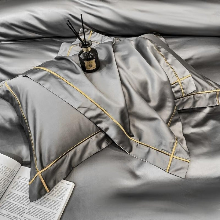 The Simple Embroidered Duvet Cover Set (Grey/Beige)