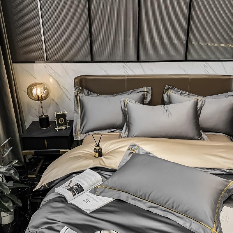 The Simple Embroidered Duvet Cover Set (Grey/Beige) Luxury Designer ...