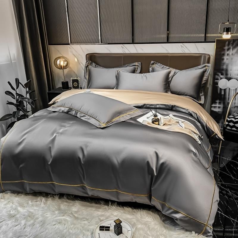 The Simple Embroidered Duvet Cover Set (Grey/Beige) Luxury Designer ...