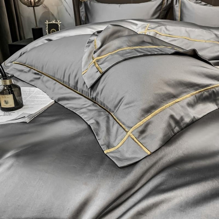 The Simple Embroidered Duvet Cover Set (Grey/Beige)