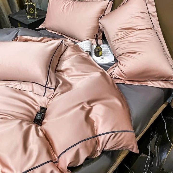The Simple Embroidered Duvet Cover Set (Pink/Grey)