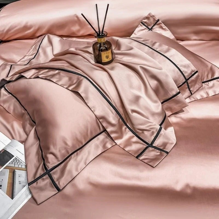 The Simple Embroidered Duvet Cover Set (Pink/Grey)