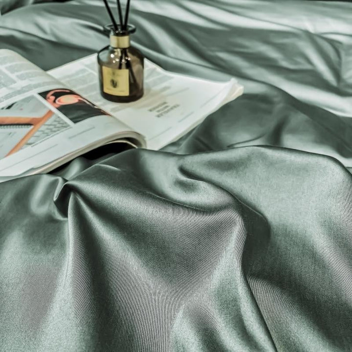 The Simple Embroidered Duvet Cover Set (Sage/Grey)