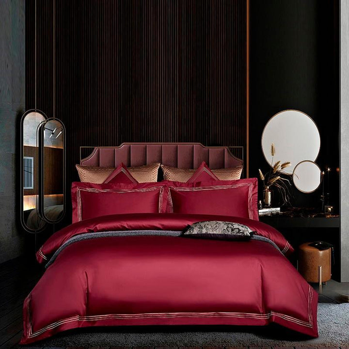 Triplo Bourdon Red Duvet Cover Set (Egyptian Cotton) Bedding Roomie Design 