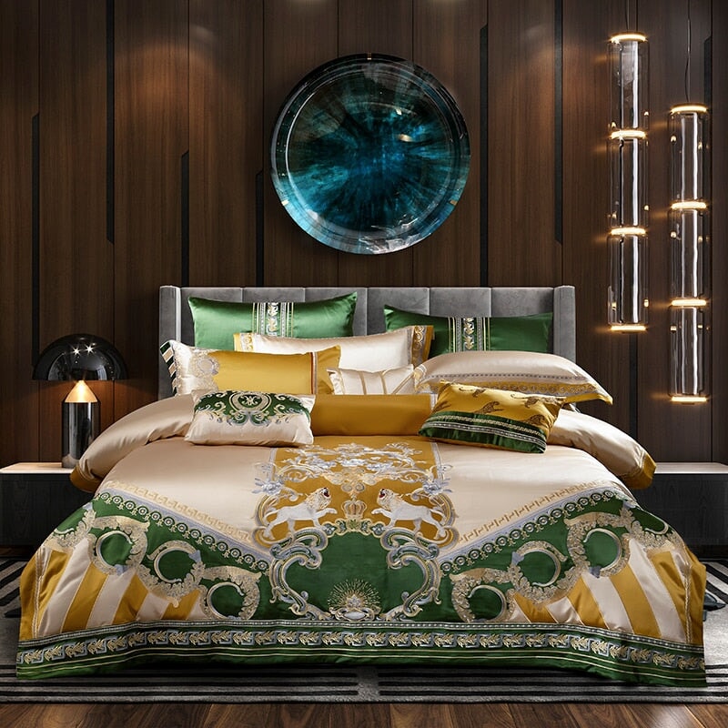 Verona Luxury Embroidered Duvet Cover Set (800 TC) Bedding Roomie Design Queen Flat Sheet 4 Piece Set