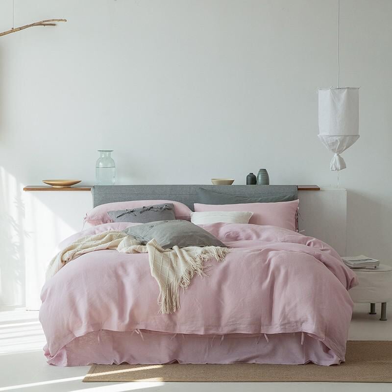 Vintage Rose 100% Linen Bedding Set Bedding Roomie Design Single Flat Sheet 4 Piece Set