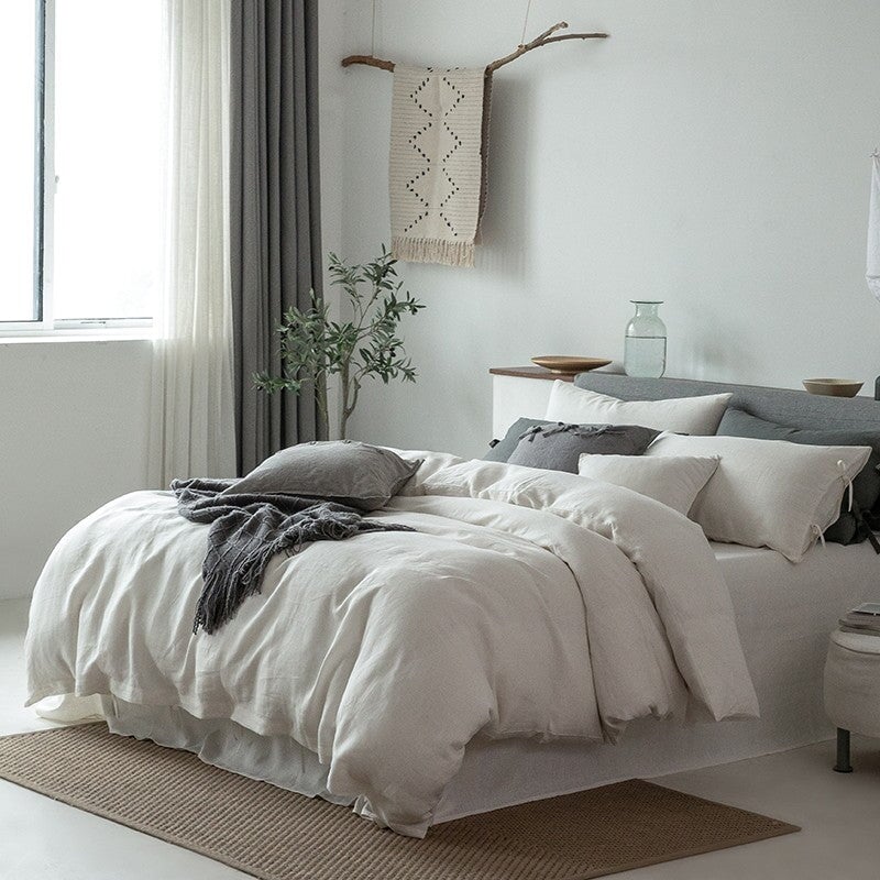 White 100% Linen Bedding Set
