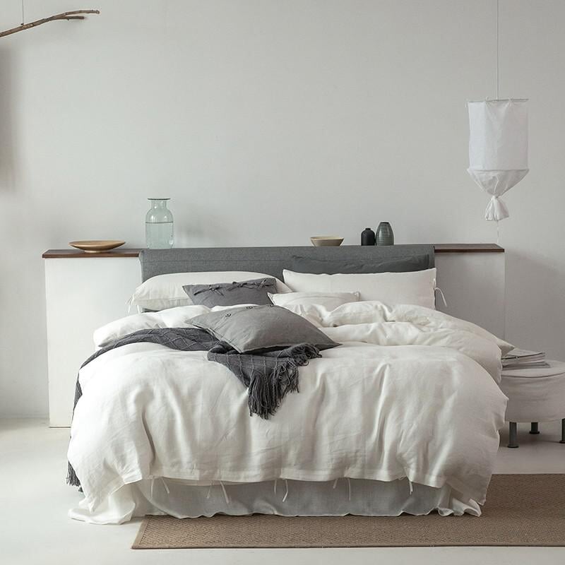 White 100% Linen Bedding Set Bedding Roomie Design Single Flat Sheet 4 Piece Set