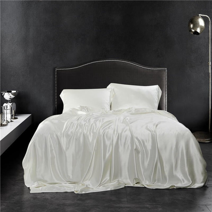 White Luxury Pure 25 Momme Mulberry Silk Bedding Set